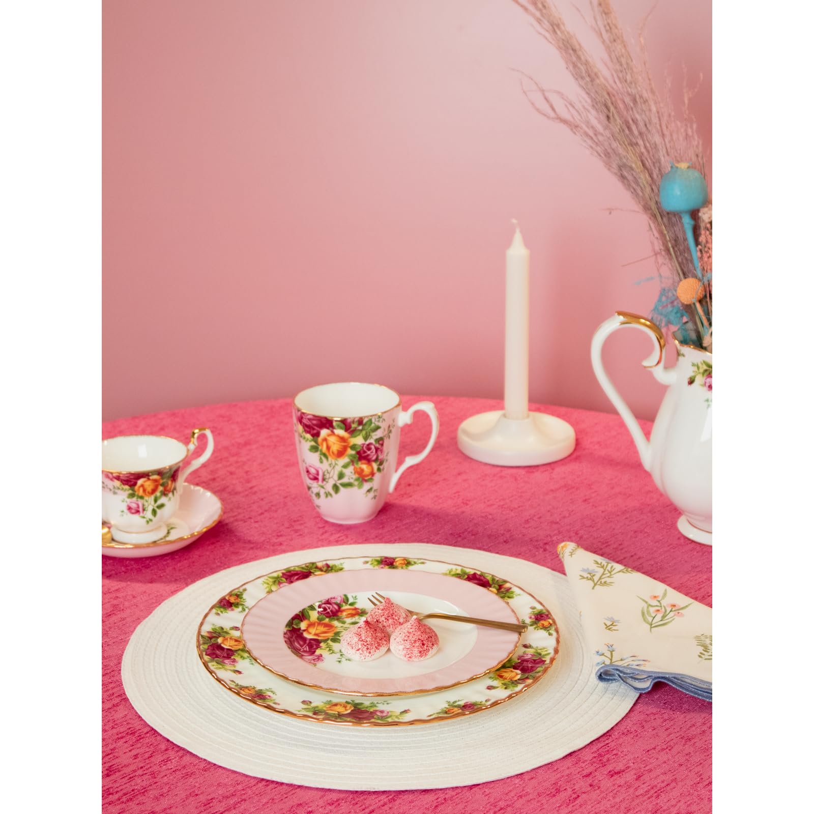 Royal Albert Tea Cups, Bone China, Mugs with Handles, Old Country Rose, Mixed Colours/Floral, 4pcs, Mixed Colors: Vanilla - Image 4