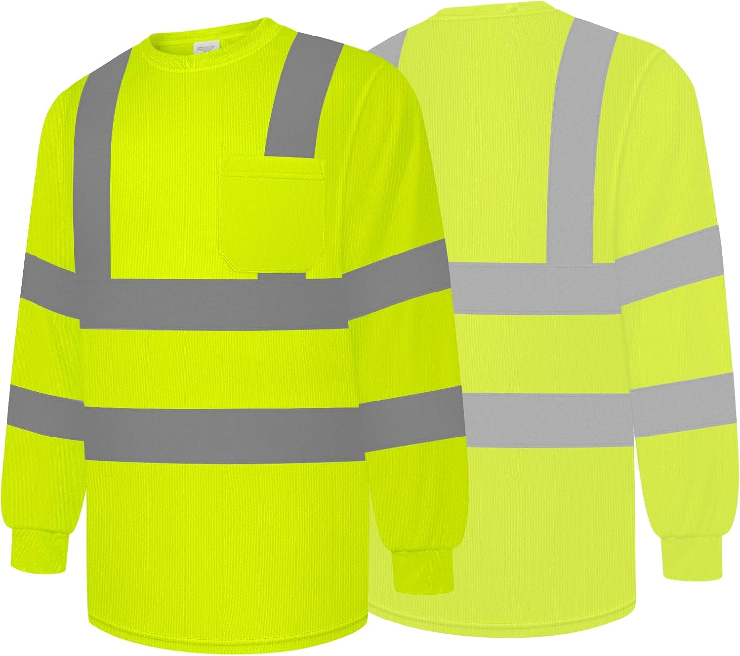 Hi Vis Shirts for Men and Women with Long Sleeve, Class 3 High Visibility Safety Shirts with Reflective Strips, Constrcution,Airports, Parking Lots, Yellow X-Large 1pc