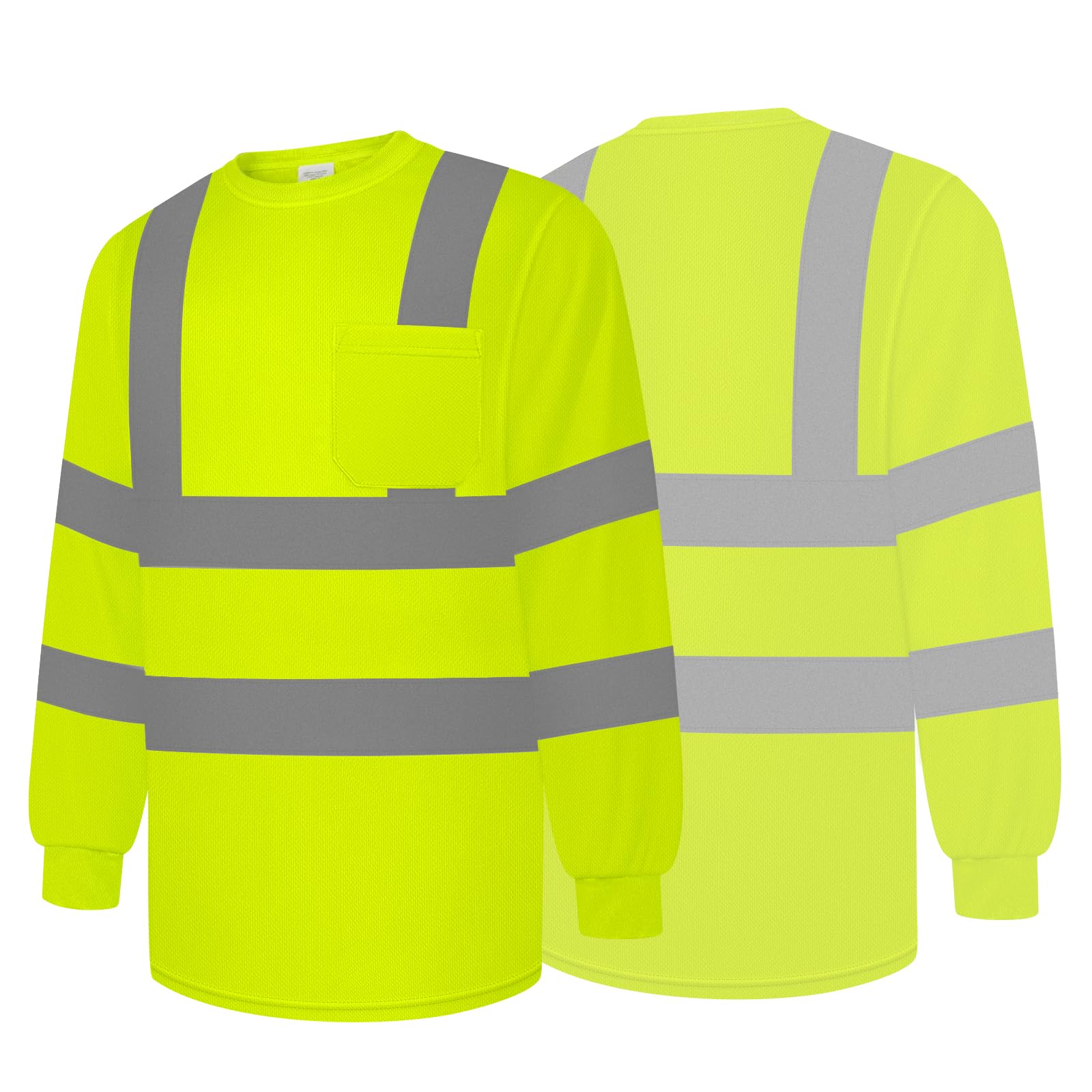 Besentinels Hi Vis Shirts for Men and Women with Long Sleeve, Class 3 High Visibility Safety Shirts with Reflective Strips, Constrcution,Airports,