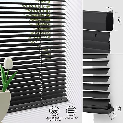 Miniatura 5 de ACMEART Persianas para ventana, sin herramientas, sin taladro, 1 pulgada, de aluminio, inalámbricas, venecianas, mini persianas para ventana y