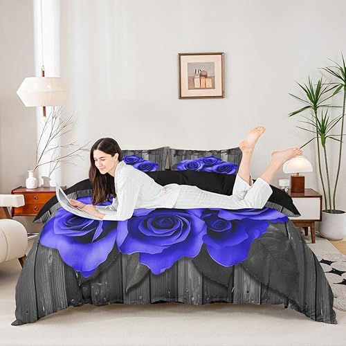 Miniatura 3 de Erosebridal Juego de funda de edredón de boda para parejas, día de San Valentín, diseño floral, tamaño matrimonial, romántico, color azul rey, funda