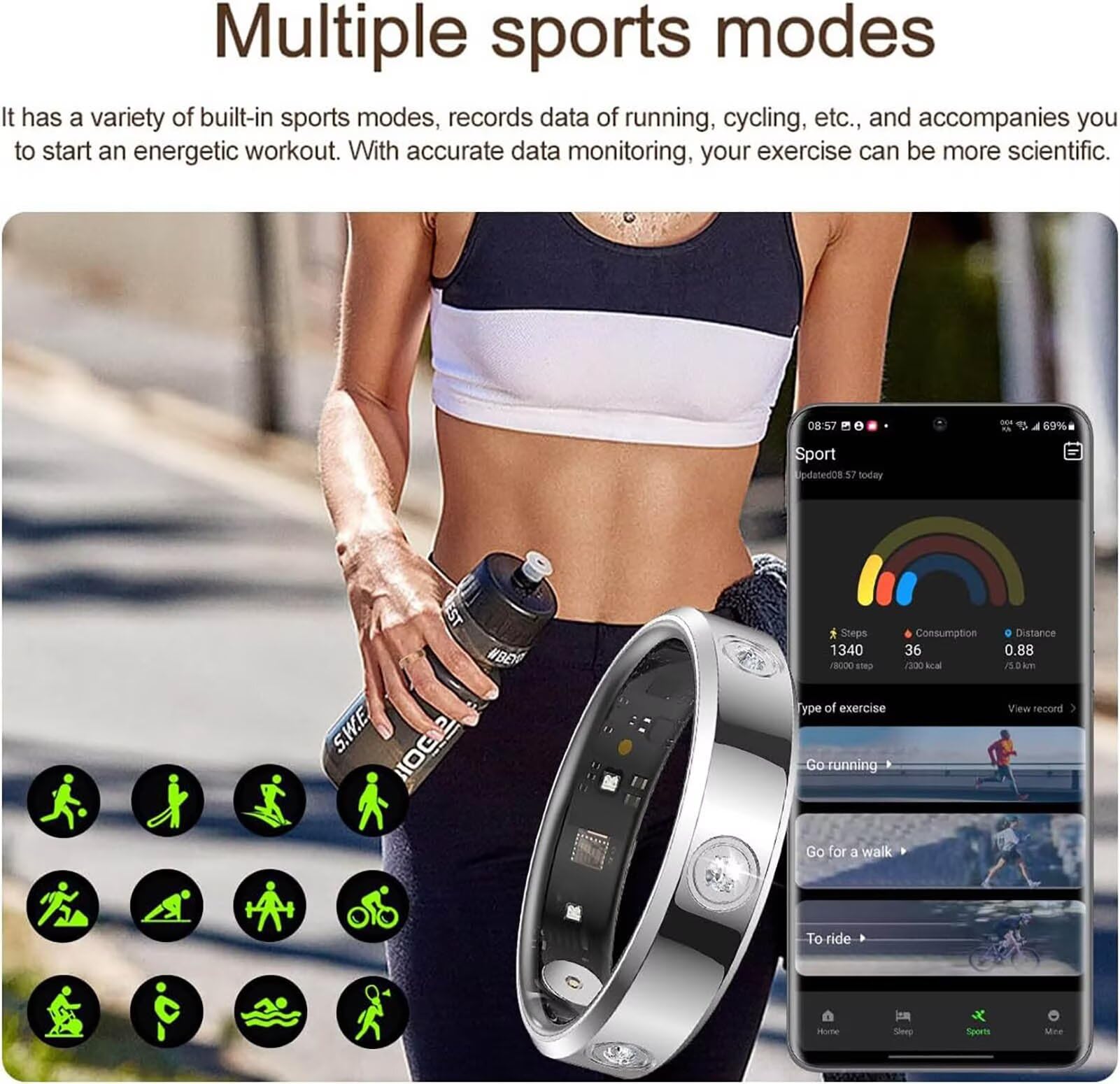 Smart Ring Pressione Sanguigna, Anello Smart per La Salute con Frequenza Cardiaca, Ossigeno nel Sangue, Monitoraggio del Sonno Fitness Tracker per iPhone E Android