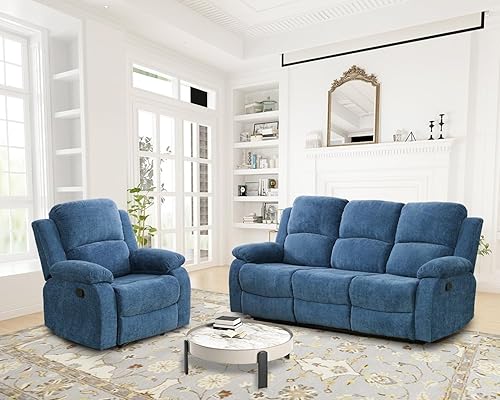 Juego de sofá reclinable, muebles de sala de estar, juego de sofá reclinable de tela de microfibra, juego de sofá reclinable con portavasos para