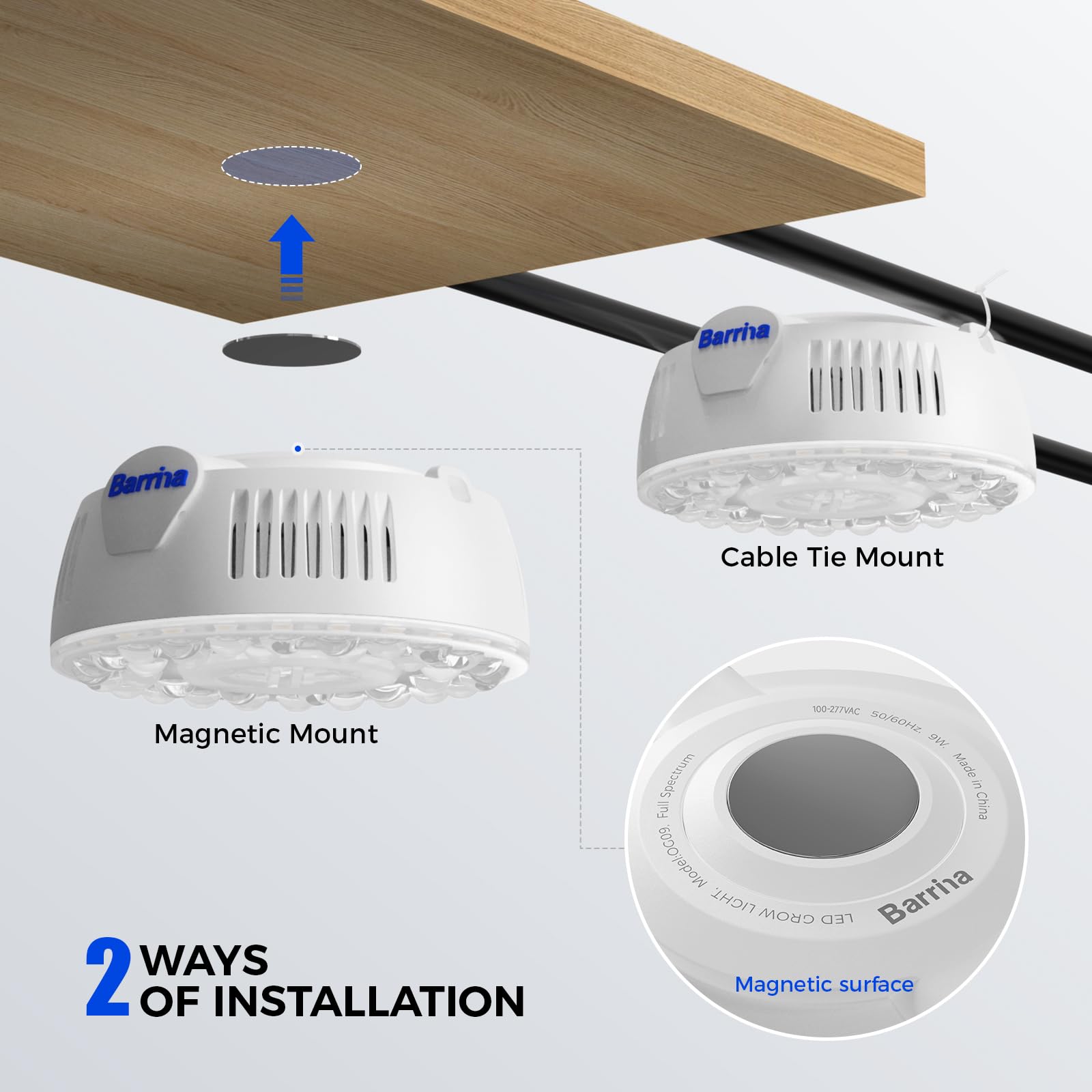 Barrina Orbgrow OG09 Lampe de Croissance à Spectre Complet, 5000 K 18 W (2×9 W), Aimantée, Connectable en Série, Minuterie Intégrée, 5 Niveaux de Luminosité, Pack de 2