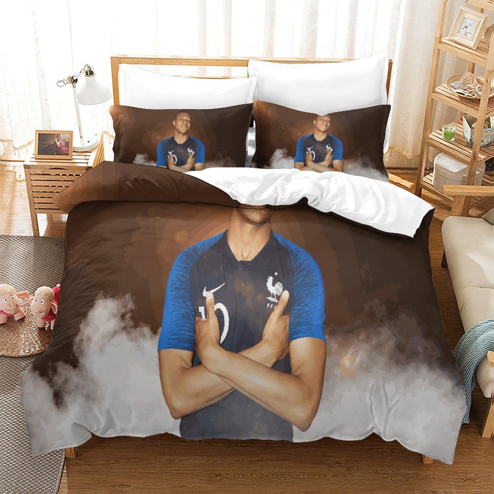 Housse De Couette Mbappe Housse De Couette Kylian Mbappé 3D - Microfibre (200x200cm) - Parure 3 Pièces Set De Lit