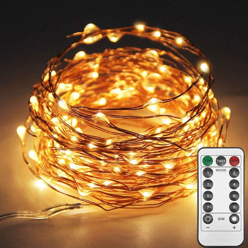 LED Lichterkette 120m 1200 LEDs, wasserdichte Kupferdraht-Lichterkette mit Fernbedienung, Plug-in, für Garten, Terrasse, Veranda, Weihnachtsbaum & Hochzeitsdekoration, Außen & Innen