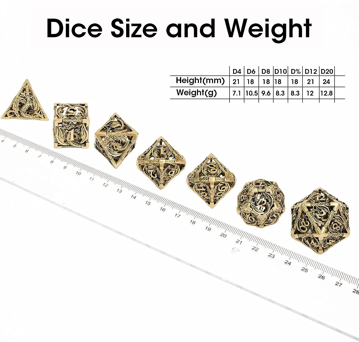 Dungeon and Dragon Dice ARUOHHA DND Metal Dice Set D&D Dice for Pathfinder 6 Sided dice Role Playing Dice with Gift Box Hollow Polyhedral Dice D and D Dice Set D20 D12 D10 D8 D6 D4