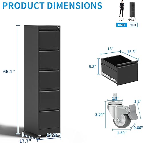 Miniatura 9 de Archivador móvil de 3 cajones, archivadores de metal blanco para debajo del escritorio con ruedas, archivador vertical delgado para oficina en casa,
