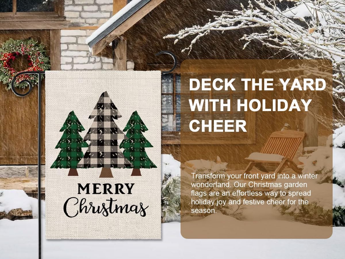 Christmas Tree Garden Flag for Outside Burlap Plaid X‘mas Tree Green 12x18 inch Double Sided Xmas Yard Flag Outdoor Winter Welcome Sign Holiday Yard Flag (Plaid Tree Merry Christmas) - Image 6