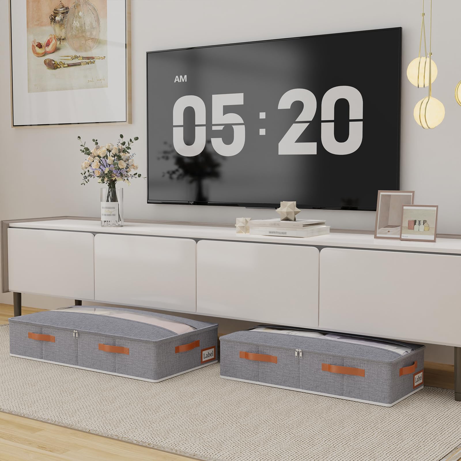 Yawinhe 48L Bolsas para Guardar Ropa Bajo la Cama,Gris,3 Piezas | Bolsa de Almacenamiento Debajo de la Cama,Caja de Almacenaje con Ventanas y Ranuras para Tarjetas Transparentes