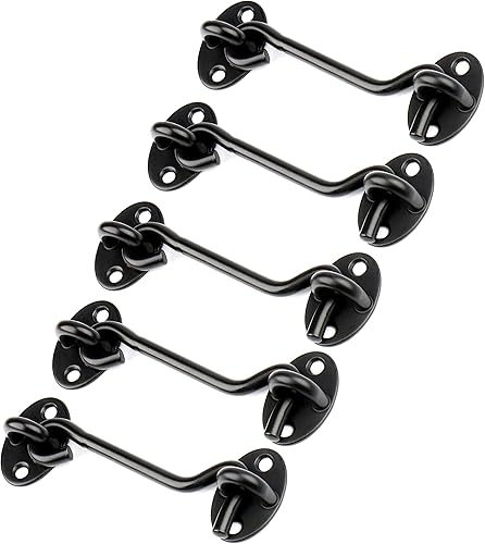 Paquete de 5 ganchos de privacidad de 4 pulgadas y pestillo para puerta corrediza de granero, cercas de madera, ventana, color negro (5)