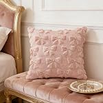 Embroidered 3D Light Pink Bow Pillow Covers Room Decor Aesthetic Decorative Cute Butterfly Knot Throw Pillow Soft Plush Fluffy Plush Couch Pillowcase for Girl Bed Sofa(1 pcs)