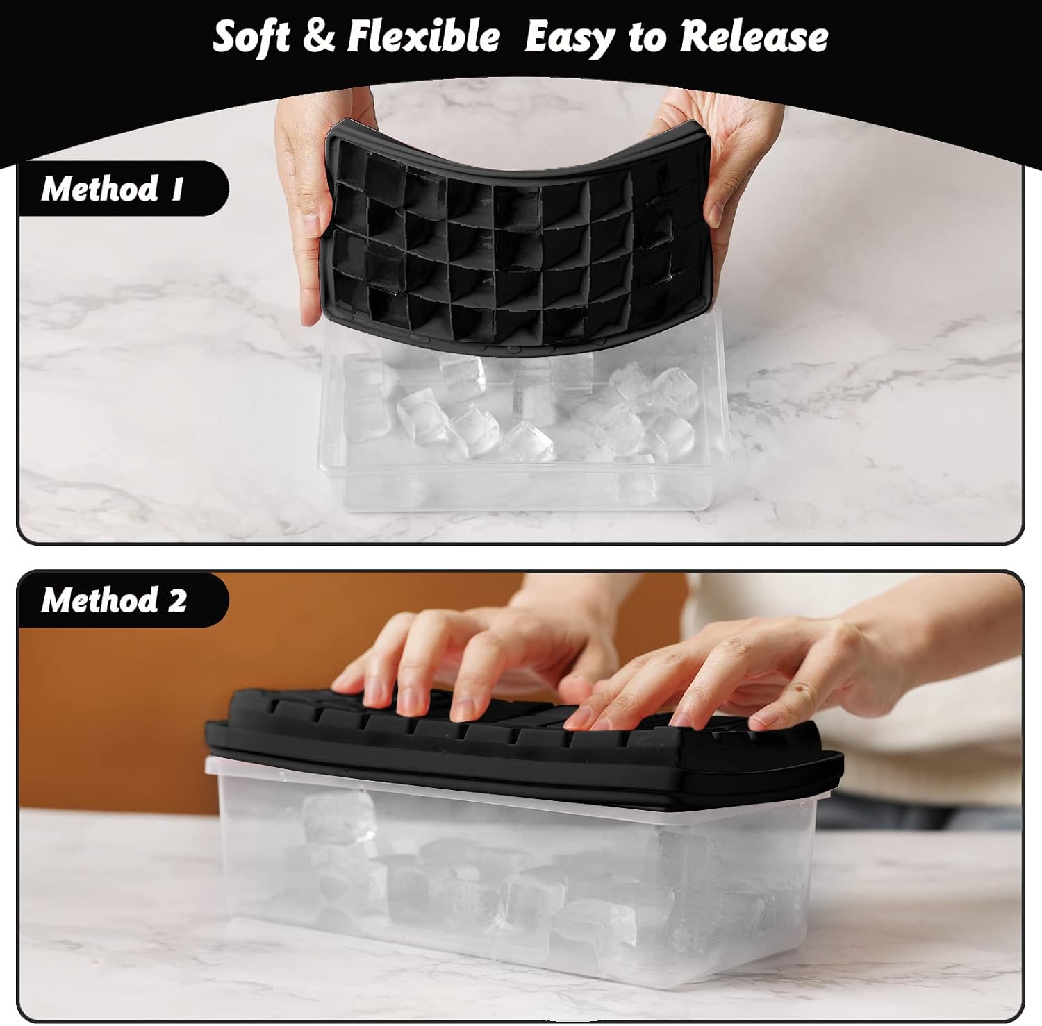 Food-grade Silicone Ice Cube Tray with Lid and Storage Bin for Freezer, Easy-Release 36 Small Nugget Ice Tray with Spill-Resistant Cover&Bucket, Flexible Ice Cube Molds with Ice Container, Scoop Cover