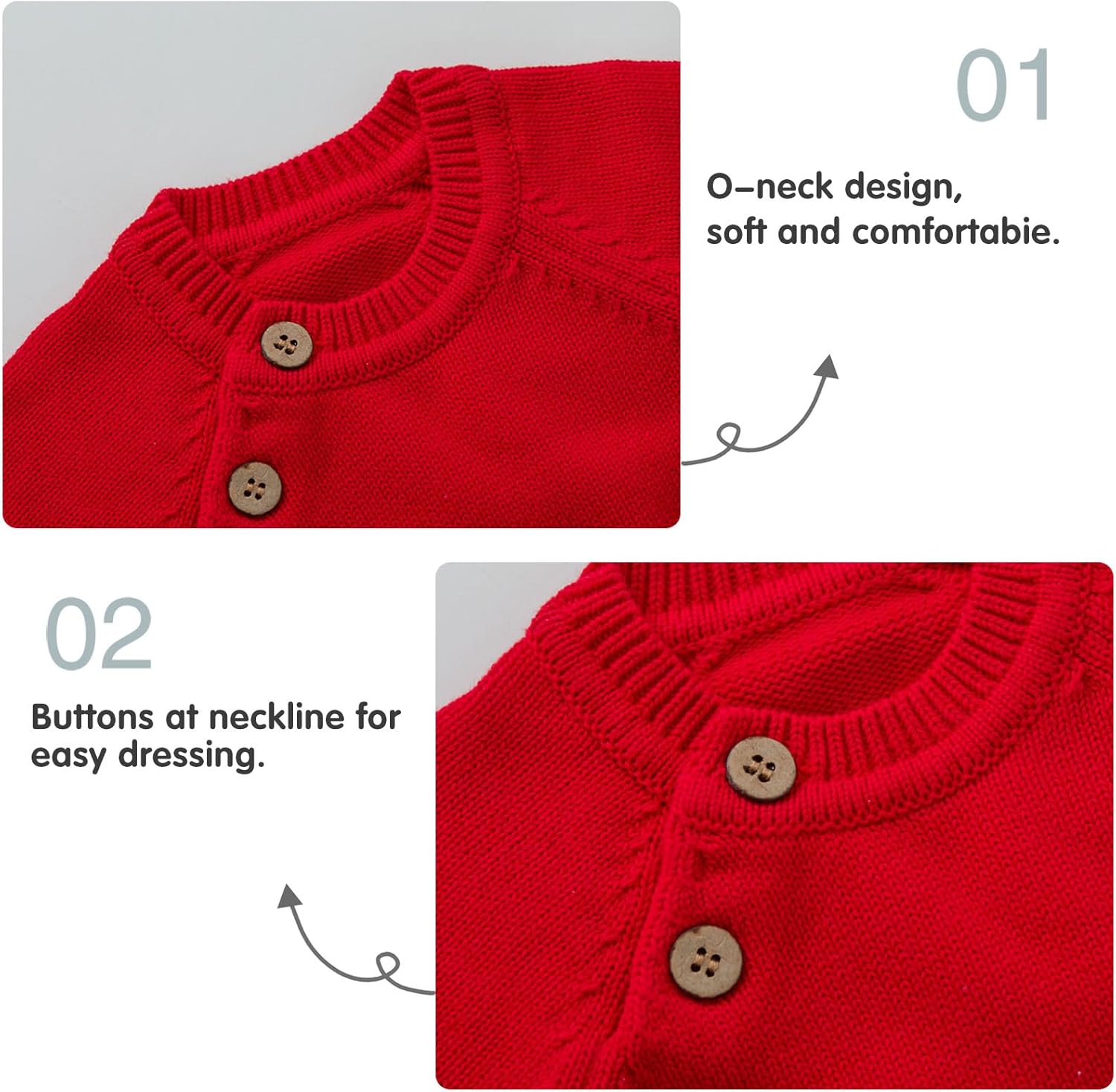 pureborn Baby Toddler Boys Girls Pullover Sweater Cotton Knit Button Closure Sweaters - Image 5