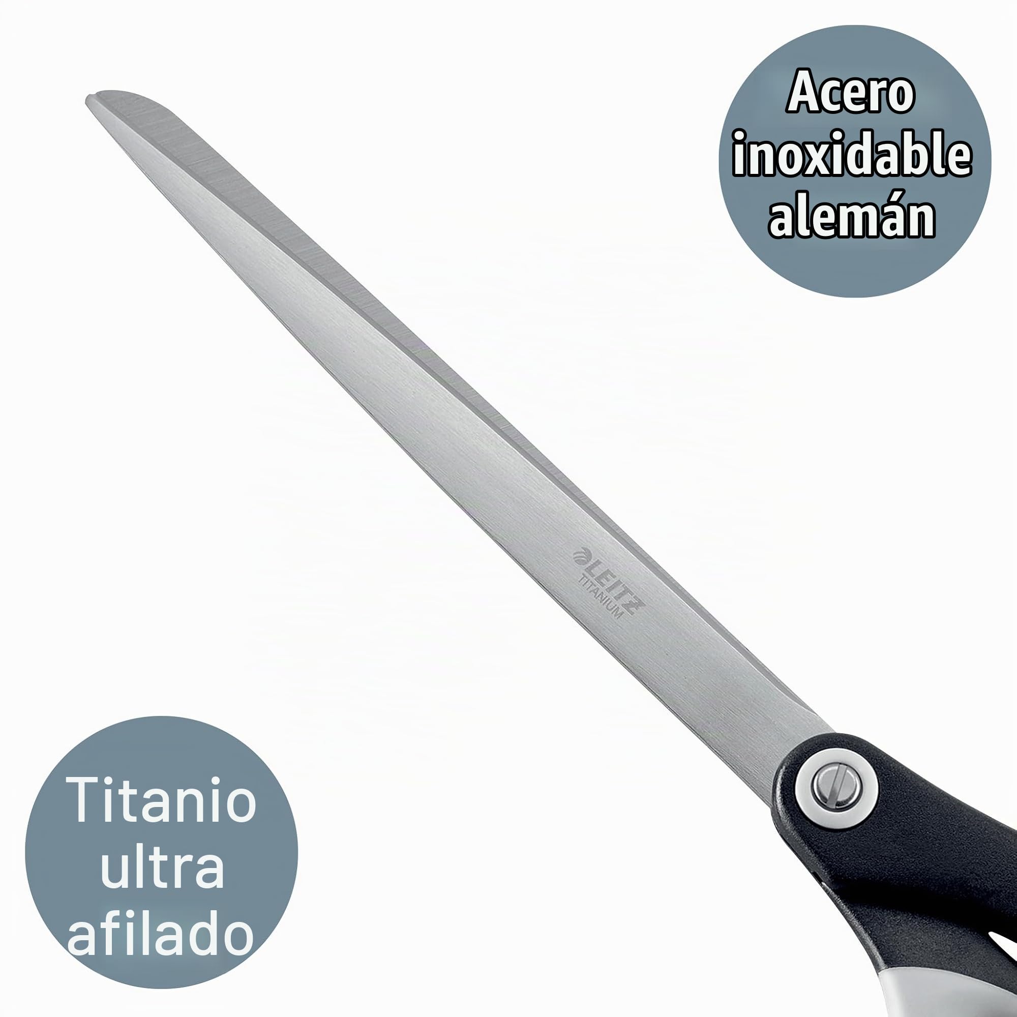 Leitz 54186095 - Tijeras de titanio, Para diestros y zurdos, Mango ergonómico, Largo 26 cm, Negro