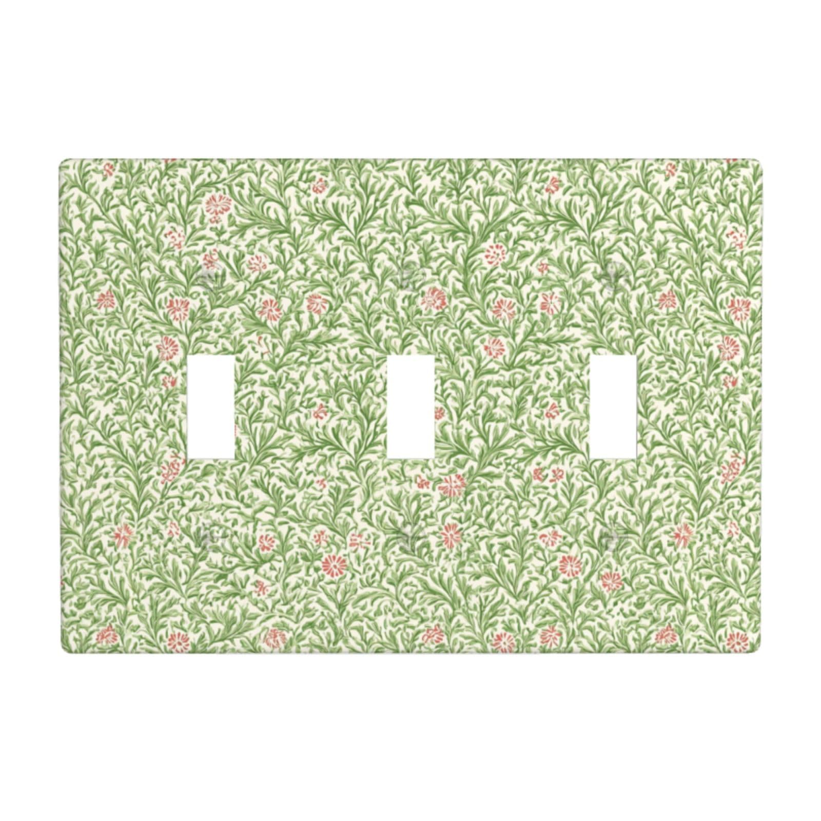 Woshuwo White Small Delicate Flowers And Green Leaves Light Switch Covers 3 Gang Triple Toggle Wall Plate Switchplate Electrical Faceplate For Bathroom Kitchen Bedroom Decor