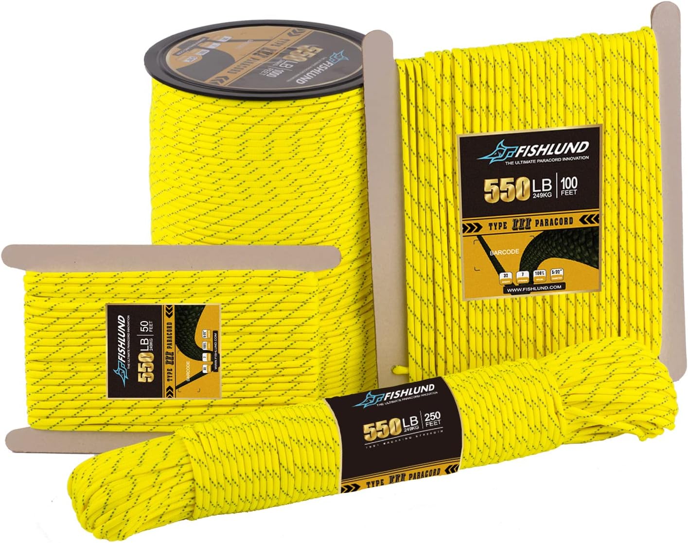 FISHLUND Reflective Paracord 550 lb, 7 Strand Type III Paracord Rope