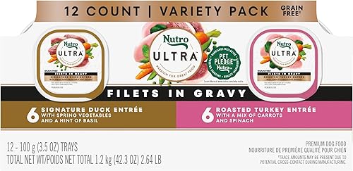 NUTRO Ultra - Filetes de comida húmeda suave para perros adultos sin granos en salsa sabor de los clásicos, paquete variado (12) bandejas de 3.5