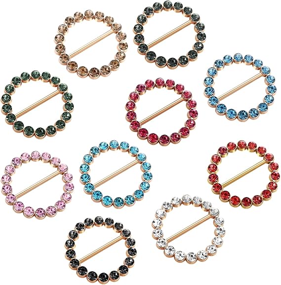 10PCS Metal TShirt Clips, RhinestonesSilk Scarf Ring Clip TShirt Tie Clips, Clothes Corner