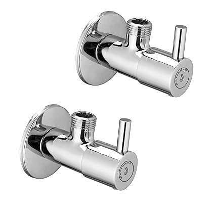WATERMAN Aria Angle Cock Valve With Wall Flange (2 Pcs) Brass Chrome Finish Wall Mounted Angle Valve For Geyser, Washing Machine, Toilet, Bathroom, Health Faucet, Jet Spray, Kitchen, RO