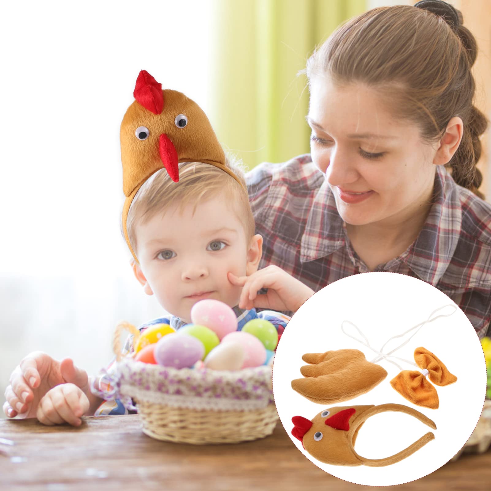 VALICLUD Easter Chicken Costume Set, 3D Easter Chicken Fancy Dress, Chicken Headband, Bow Tie, Tail, Adorable Design - Image 2