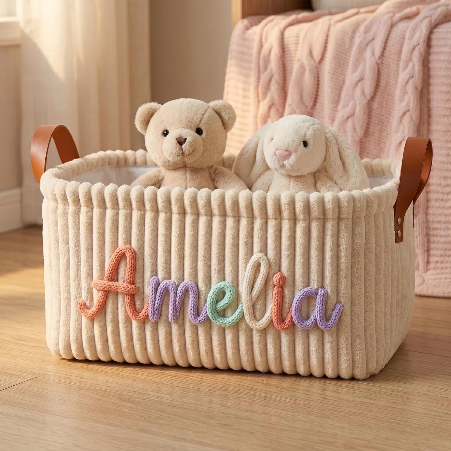 Custom Name Baby Storage Basket, Personalized Nursery Bin Organizer