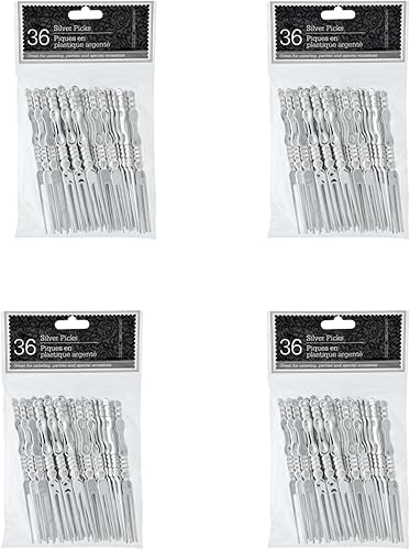 ACHED - Púas de plástico plateadas, 36 unidades para manipulación de alimentos, palillos de dientes, adornos para reuniones de plástico, elegante,