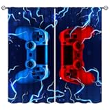 Modern Game Curtains&comma; Video Games Window Curtains for Boys Bedroom 3D Red Blue Gamepad with Lightning Window Treatments for Kids Gamer Room Living Room&comma; 42x45inch &lpar;No Blackout&rpar;