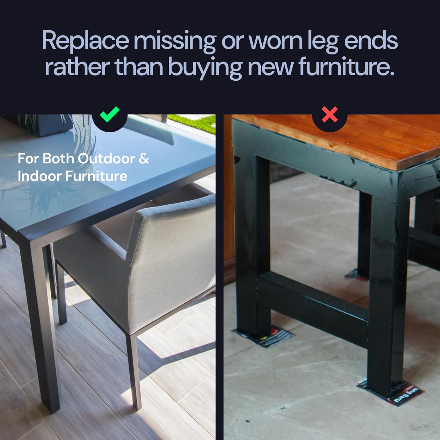 CasterMaster Square Furniture End Leg Caps, Flexible Plug for Chairs Tables & Outdoor Furniture (Black, 0.75'' - 16 Pack)