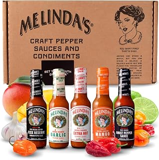 Melinda's Habanero Hot Sauce Variety Pack - 5 Extra Spicy Gourmet Flavors: Ghost Pepper, Mango, Garlic & More - Ideal Gift for Chileheads