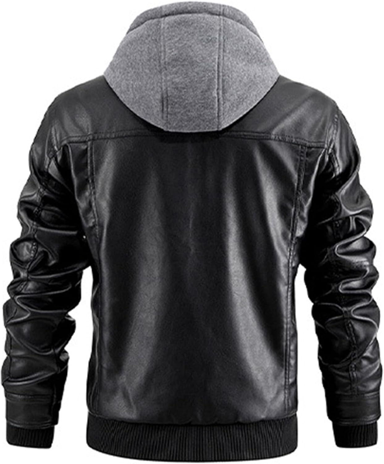 Maiyifu-GJ Men's Faux Leather Jacket Fall Winter Warm Hooded Leather Jacket Vintage Motorcycle Biker Coat Windbreaker