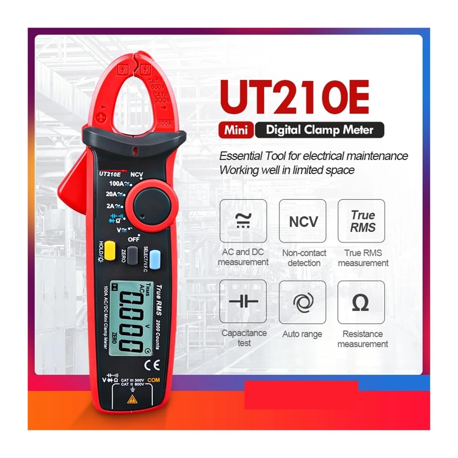 Pinza amperimétrica digital, UT210E UT210D UT202A + UT204 Plus UT201A AC DC Medidor De Corriente Alica Voltímetro Amperímetro Digital Multímetro Abrazadera Amperimétrica(UT210E)