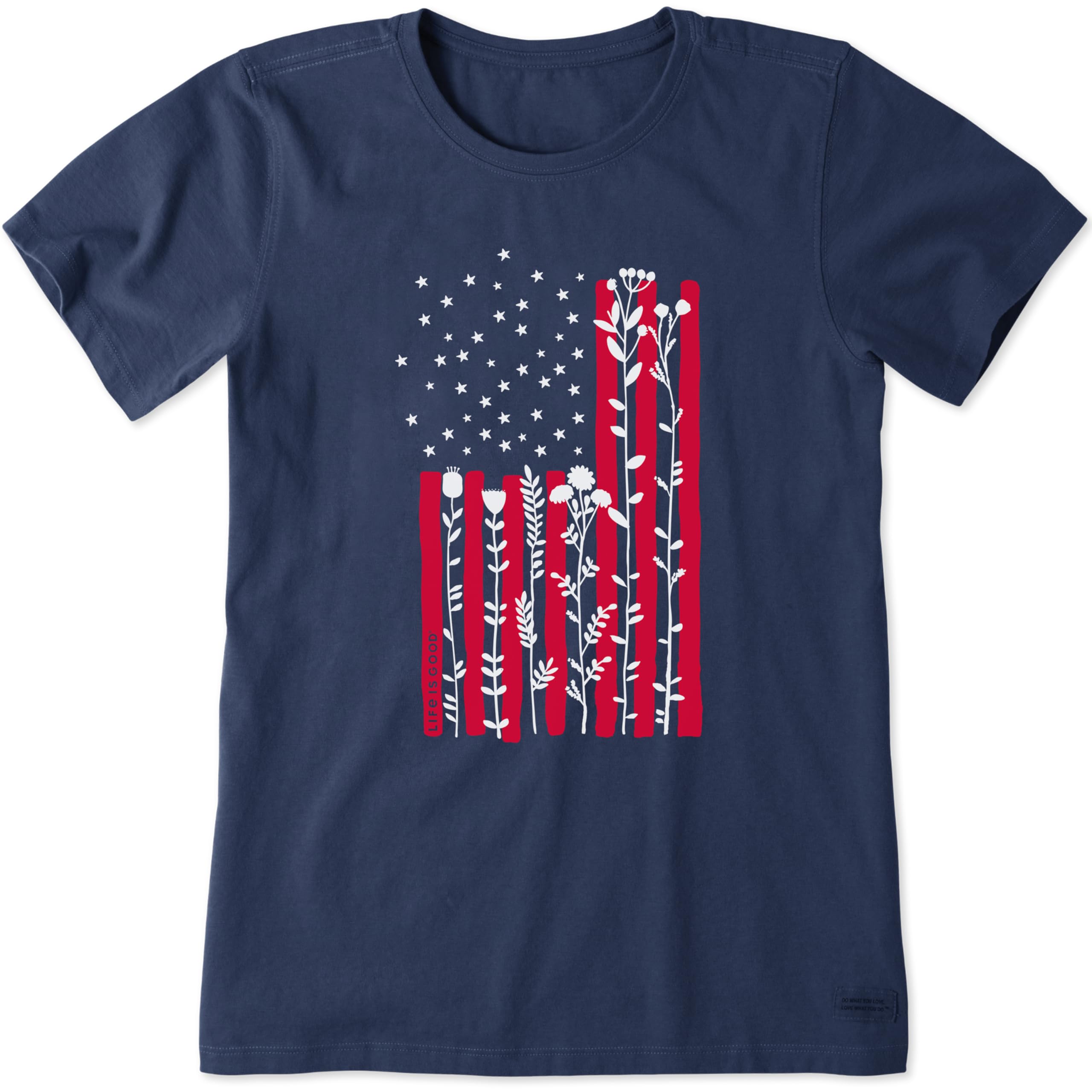 Life is Good Women's Crusher Tee Shirt, Short Sleeve Cotton Graphic T-Shirts, Flow Flower Tall Flag