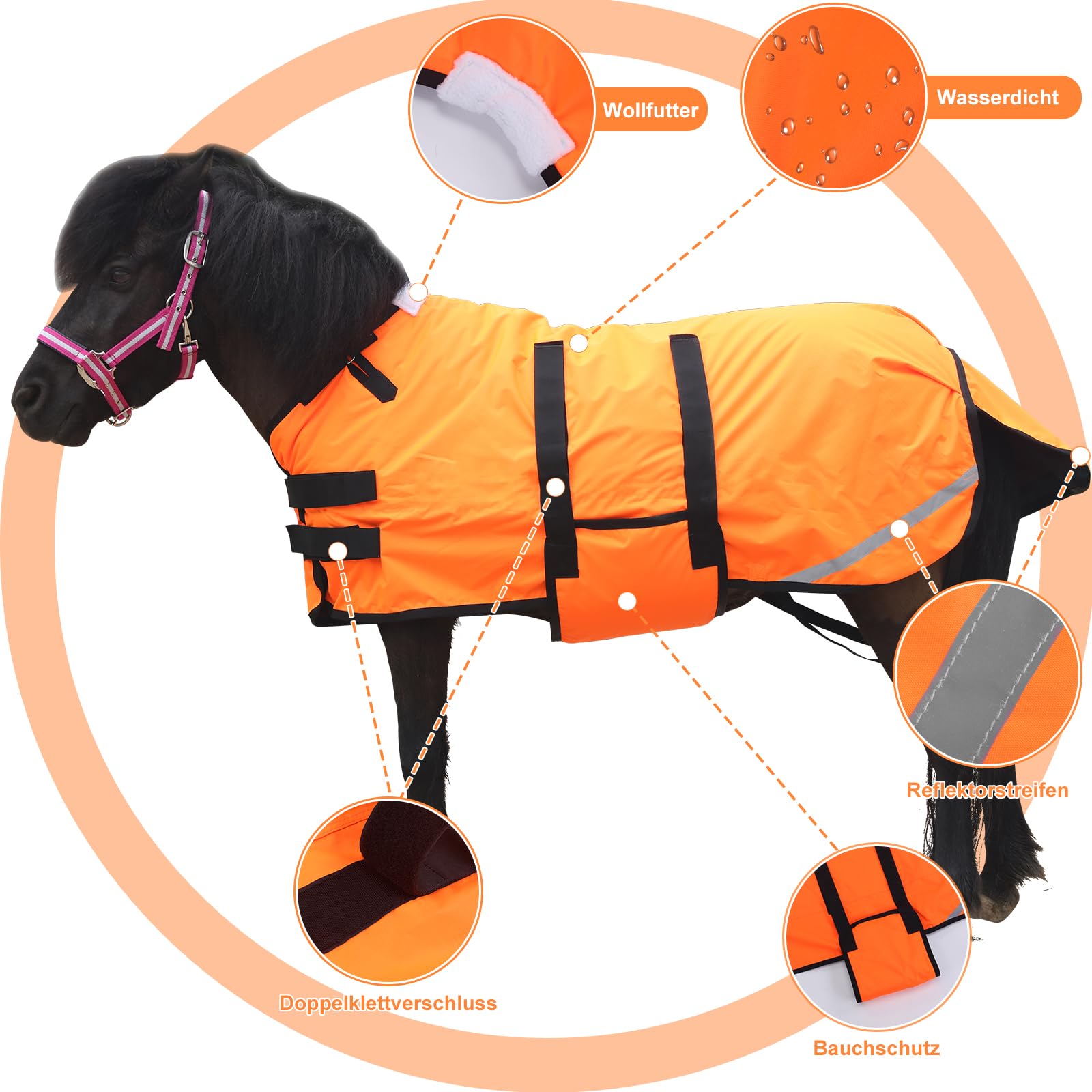 Coperta 300D Pony/Shetty per cavalli, 150 g/m², per pony, leggera, calda, impermeabile, traspirante e antistrappo, per pony puledri, mini cavalli nani