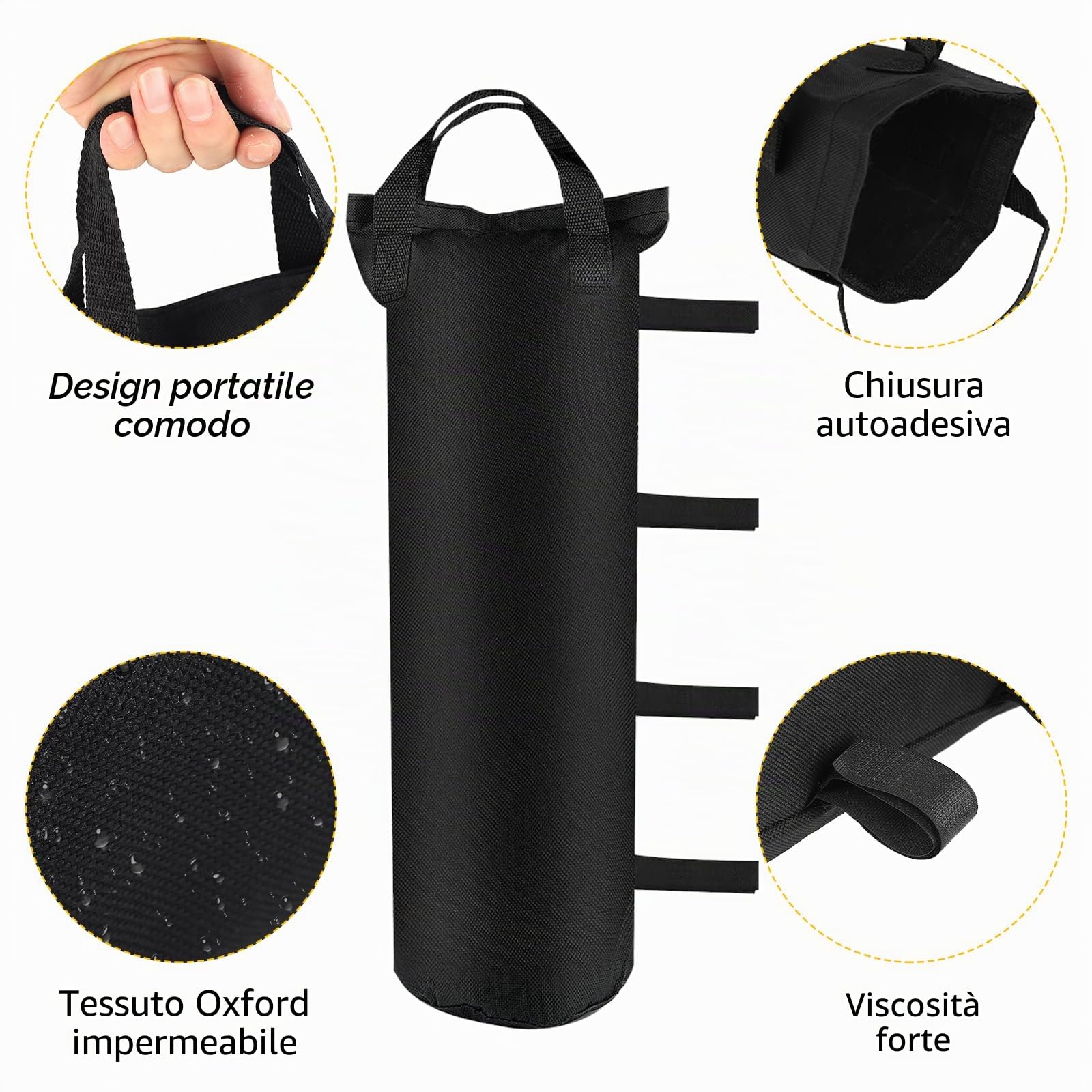 Sacchi di Sabbia per Gazebo Set da 4, Pesi per Gazebo in Oxford 800D, Zavorre per Tendone da Giardino, Spiaggia e Campeggio - Stabilizzatori per Ombrelloni e Tende