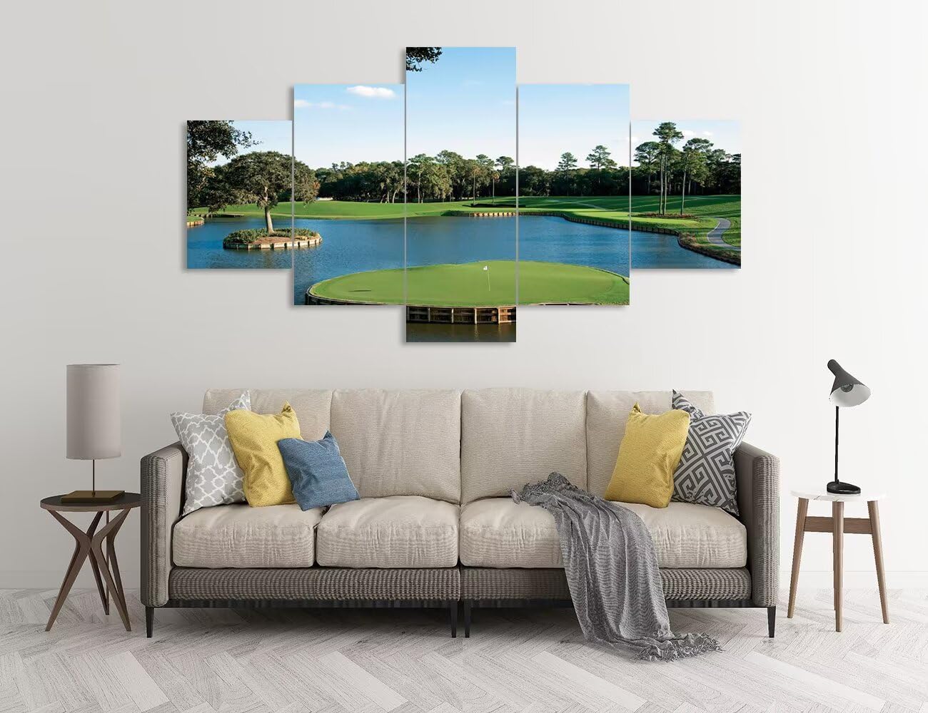 chenchenArt USA TPC Sawgrass Golf Course Wall Art for Living Room Bedroom Bathroom Home Decorations Golf Pictures Posters Canvas Prints Modern Artwork Framed Ready to Hang(50''W x 24''H) - Image 3