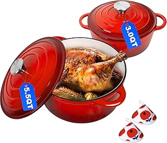 Romswi Enameled Cast Iron Dutch Oven Set - 3qt & 5.5qt Dual Combo - 7-Layer Professional Grade Dutch oven pot with lid - Oven Safe for Braising, Stews, Roasting, Bread Baking Bread Dutch Oven White