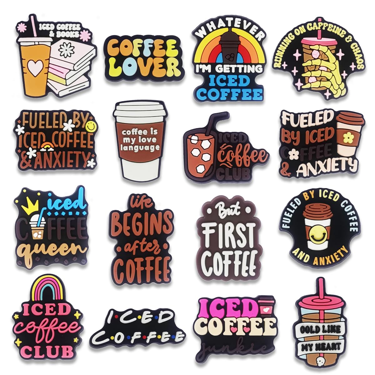 16Pcs Howdy Medical Coffee Summer Autism Bookish Princess Purple Witch Jesus Plants Dominican Shoe Charms for Croc Bubble Slides Sandals Clogs, Shoe