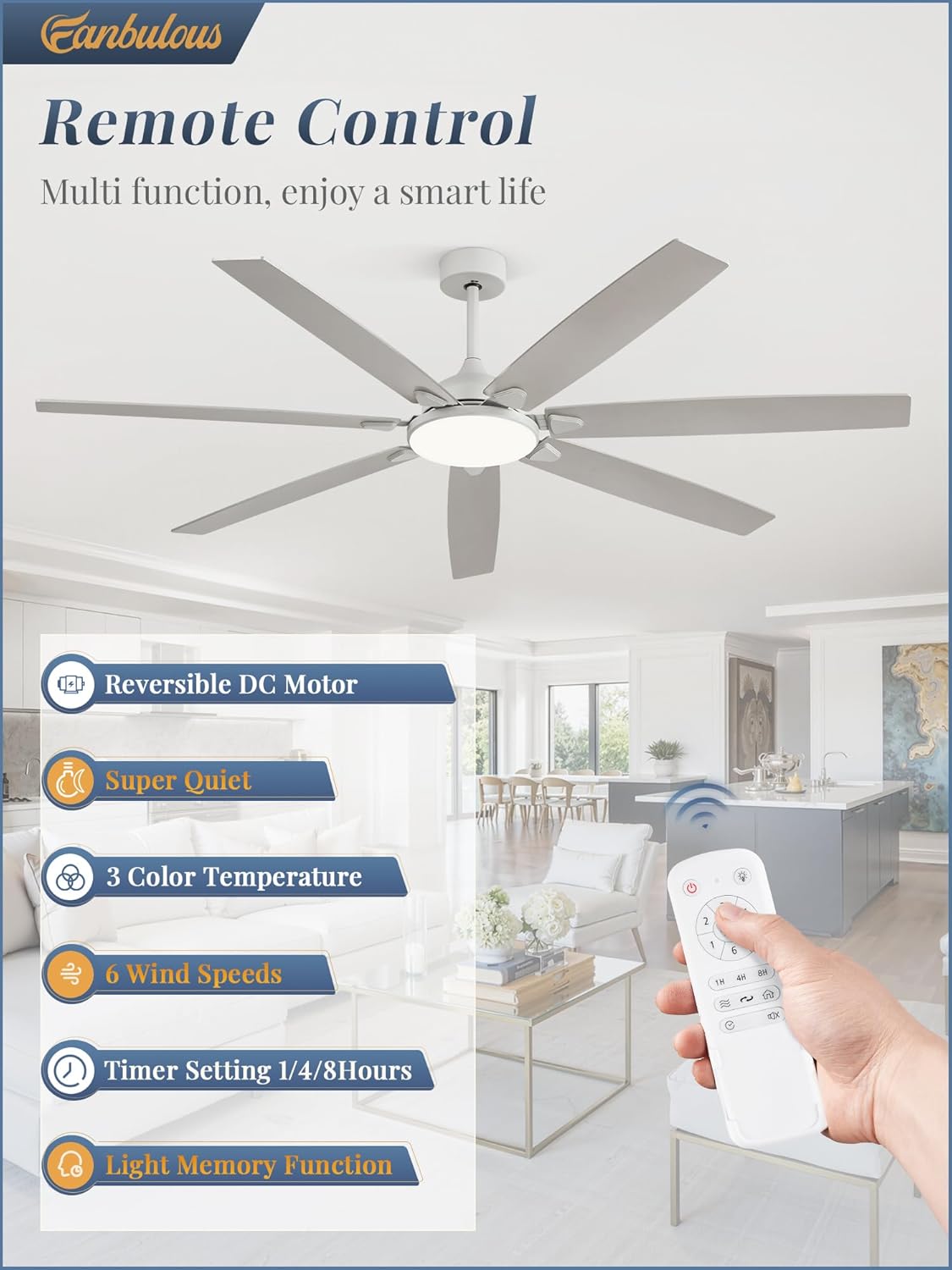 Fanbulous ceiling fan remote control showing various functions