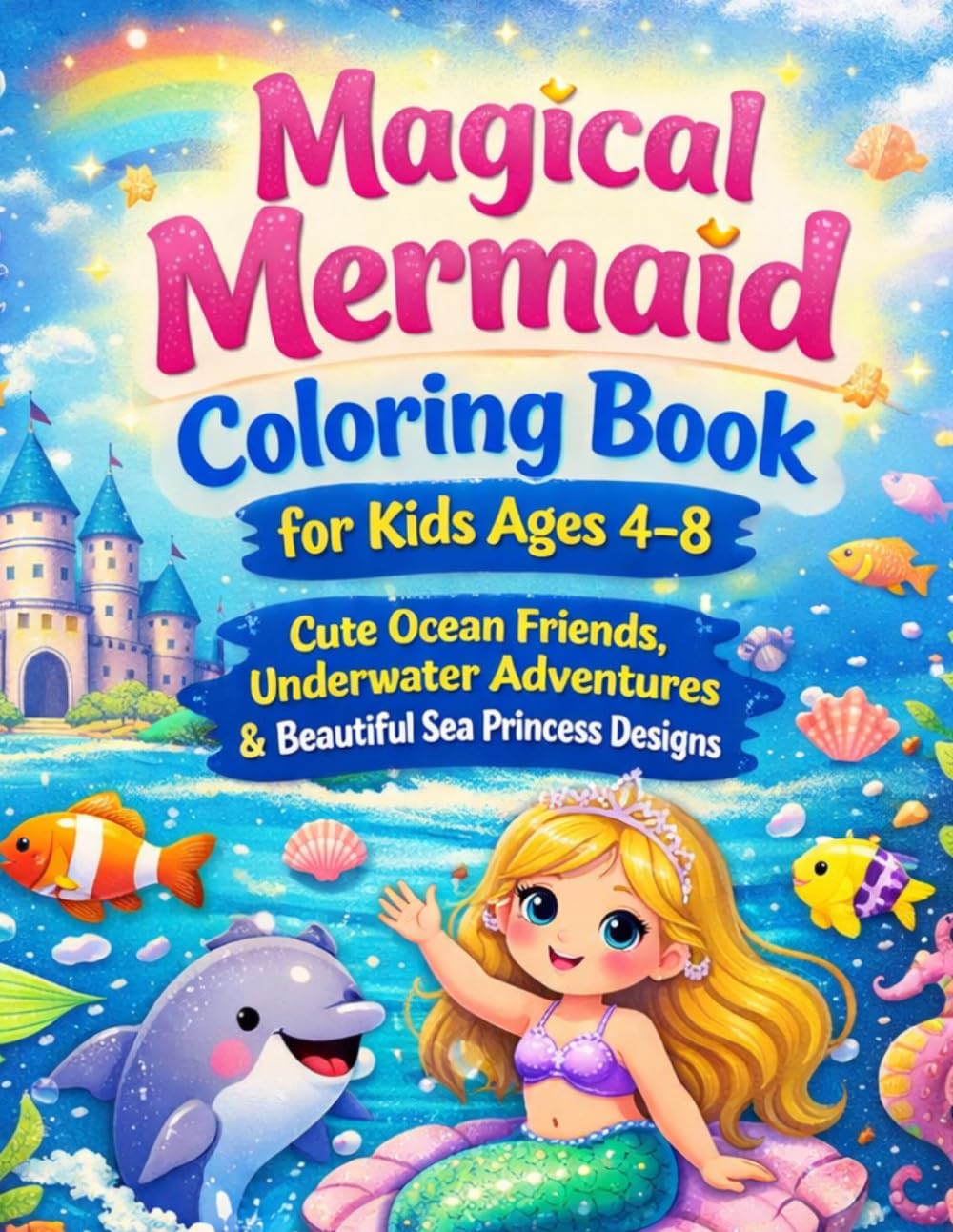 Magical Mermaid Coloring Book for Kids Ages 4–8: Cute Ocean Friends, Underwater Adventures & Beautiful Sea Princess Designs