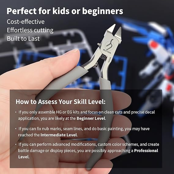 RUITOOL Model Nippers Tools for Model Builders to Repair and Fix Plastic Models, Ultra-thin Single Blade Nipper, 4.3inch Non-slip Grip Sprue Cutter for Plastic Model Building