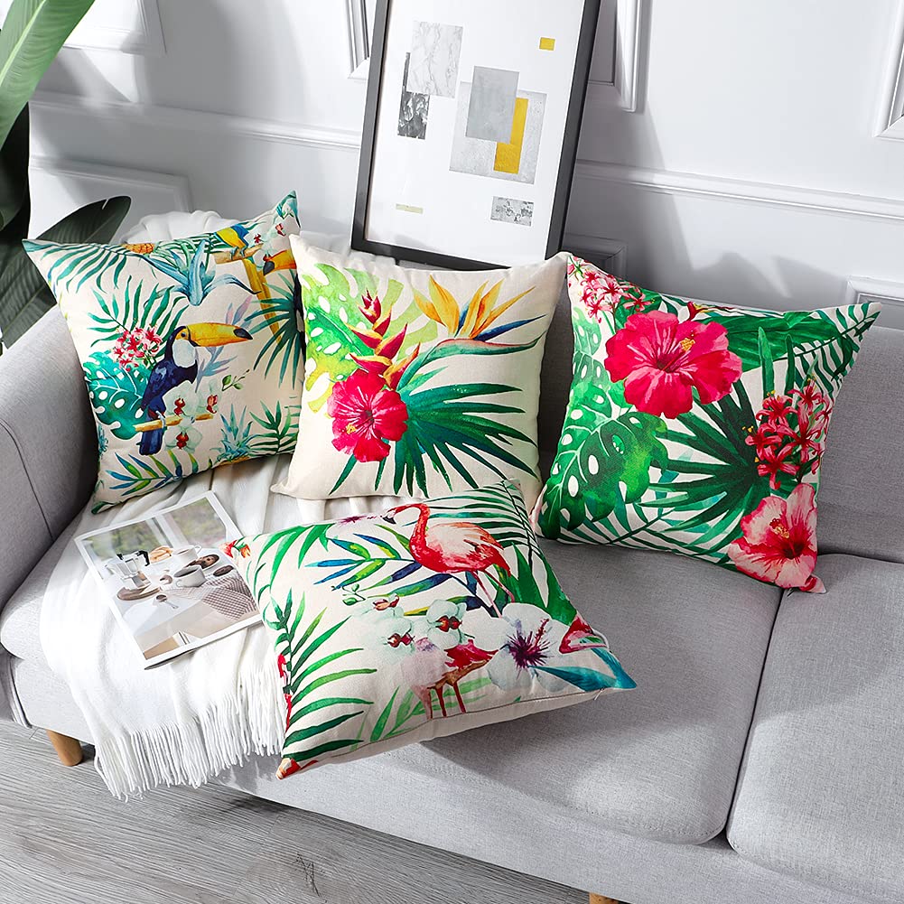 Artscope Set of 4 Decorative Cushion Covers 45x45cm, Tropical Plants and Flowers and Birds Waterproof Throw Pillow Covers, Perfect to Outdoor Patio Garden Bench Living Room Sofa... - Image 2