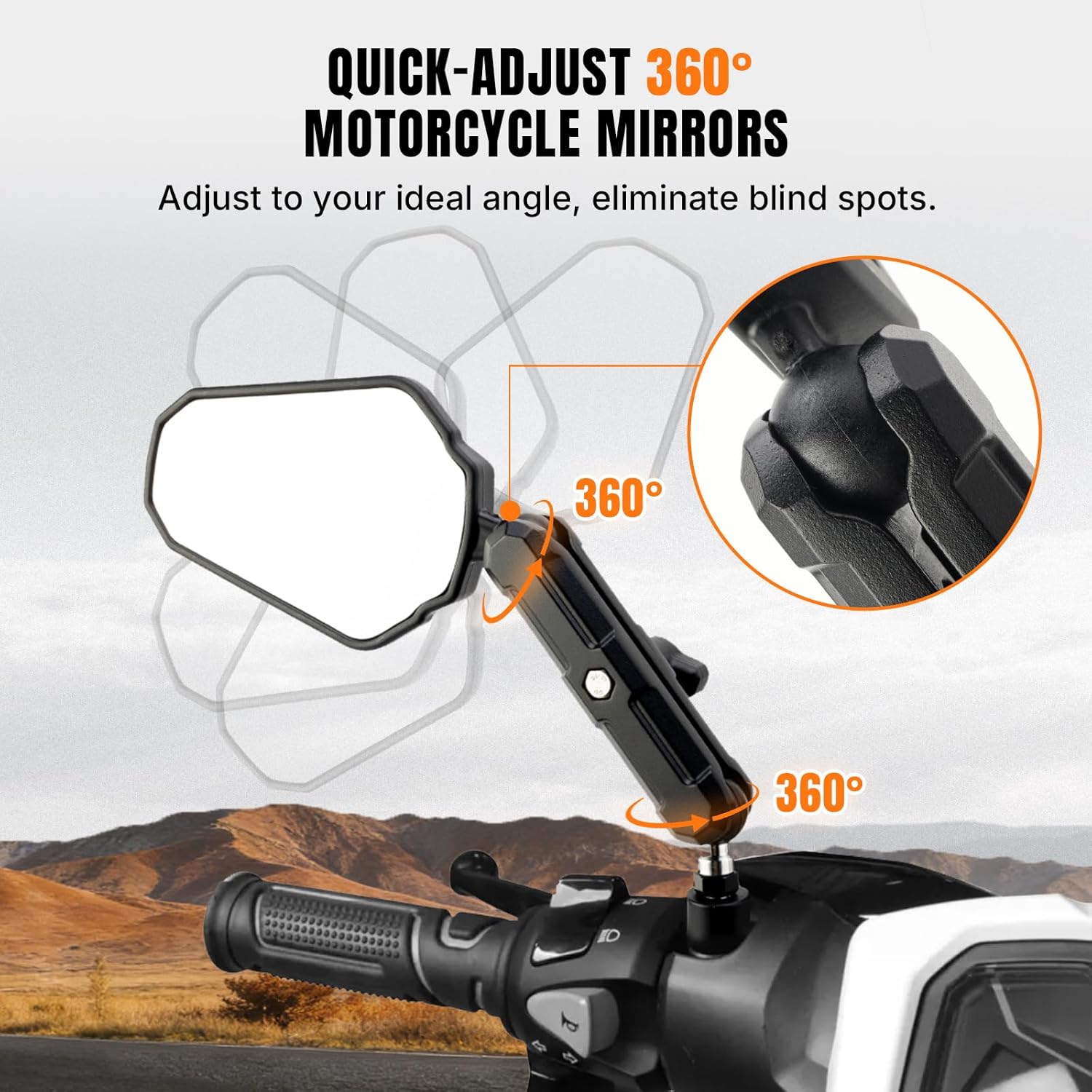OUMURS Motorcycle Mirrors Universal M8 M10 Bolt 7/8" Aluminum Alloy Motorcycle Mirrors For Handlebars Mount Double Take Mirrors Foldable 360 Degrees Large HD Glass For ATV Dirt Bike Ebike