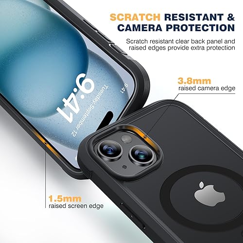Miniatura 5 de Diaclara Funda diseñada para iPhone 15 Plus de 6.7 pulgadas, compatible con MagSafe, funda magnética resistente de cuerpo completo con protector de