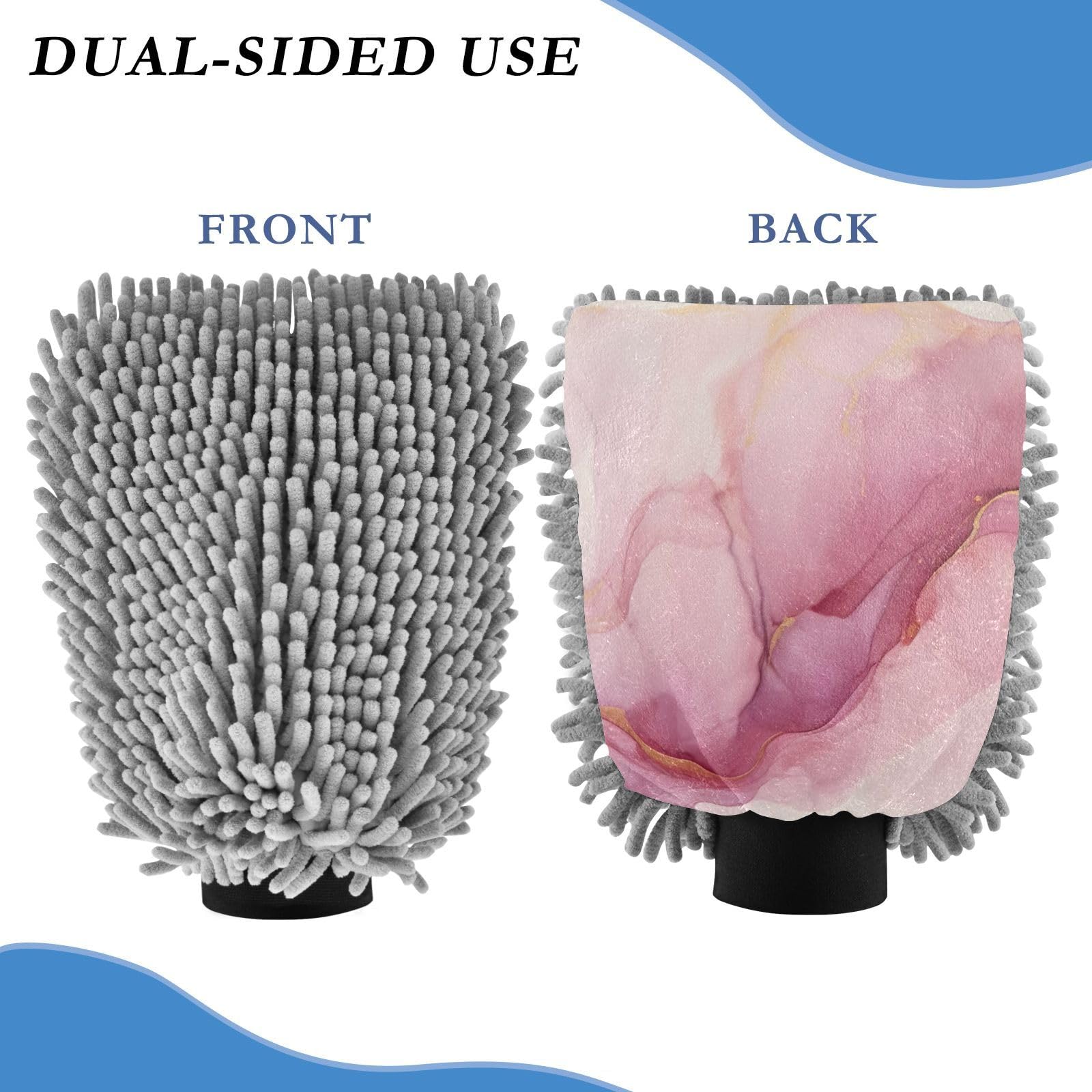 Hezely Pink Marble Car Wash Mitt, 2PK Scratch Free Lint-Free for Car Washing and Detailing