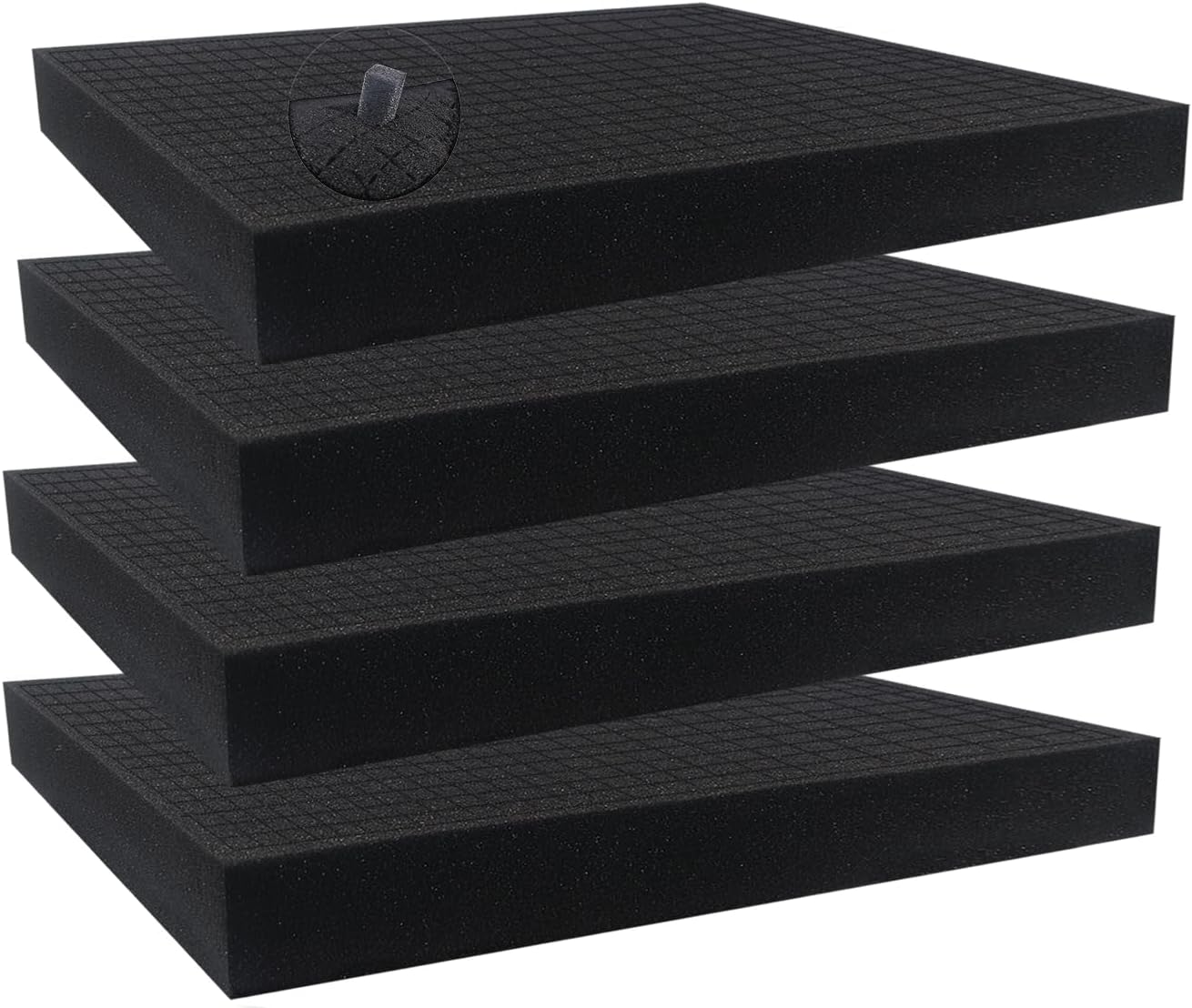 KYHSOM 4 Pack Pick and Pluck Foam 16x12x2 Inch - Pre-Cubed Cell Polyurethane Sheets for Tool Box, Camera, Craft and Protective Case Liner Organizer