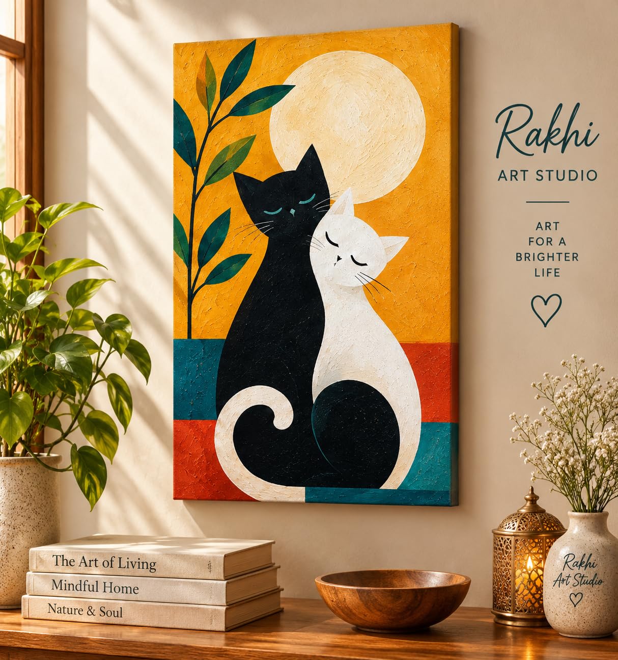 Black & White Cats Acrylic Handmade Painting | Hand-painted Original, A4 & A5 Sizes-picture-46