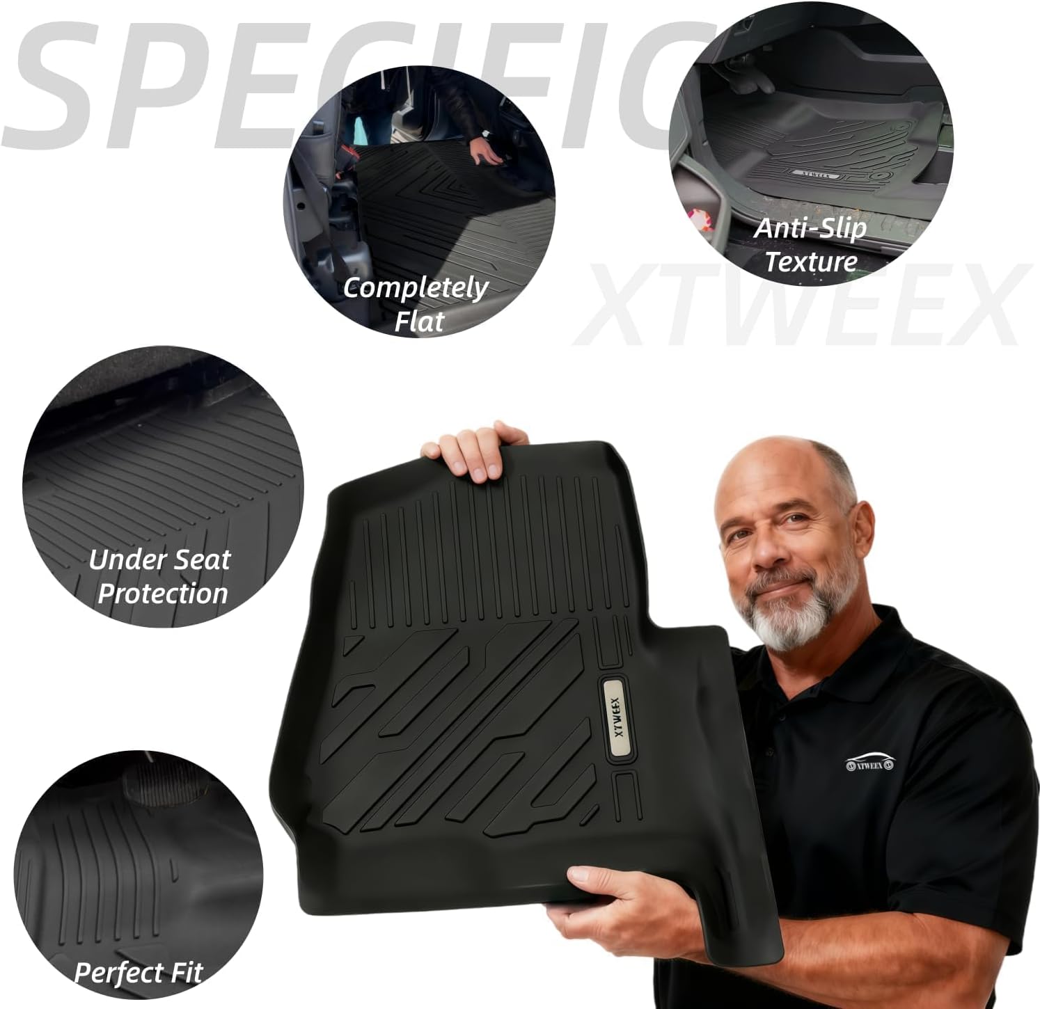 Custom Fit Floor Mats for 2017-2026 Ford F-250/F-350/F-450/F-550 Super Duty SuperCrew Cab TPE All-Weather Car Liners Super Duty Truck Floor Liners, 1st & 2nd Row, 3Pcs Black, Mud Proof & Easy to Clean