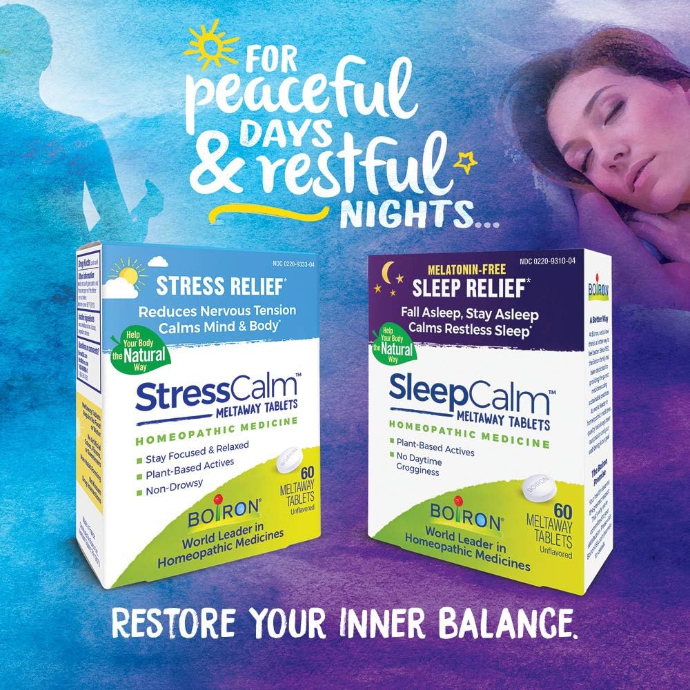Boiron Stresscalm Homeopathic Medicine for Stress Relief, Non-Drowsy, Calm Mind and Body, Relaxing, 60 Count meltaway Tablets : Health & Household