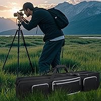 Vista 13 de Funda de Transporte para Trípode, Bolsa de Trípode Resistente con Divisor Acolchado, Bolsa de Soporte de Luz, Funda de Monopié con Cremallera Doble
